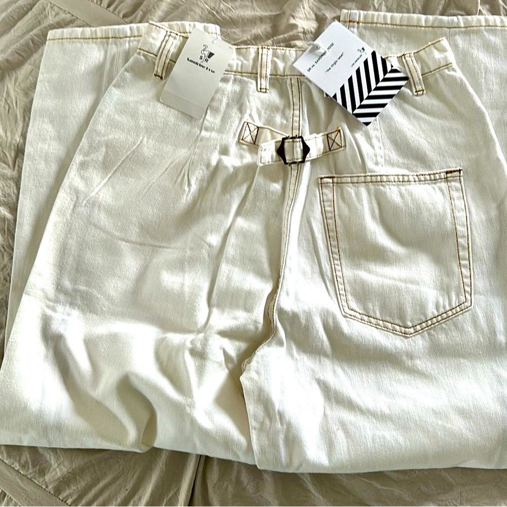Sandrine Rose, Free People, white cropped wide leg jeans. NWT, size 28